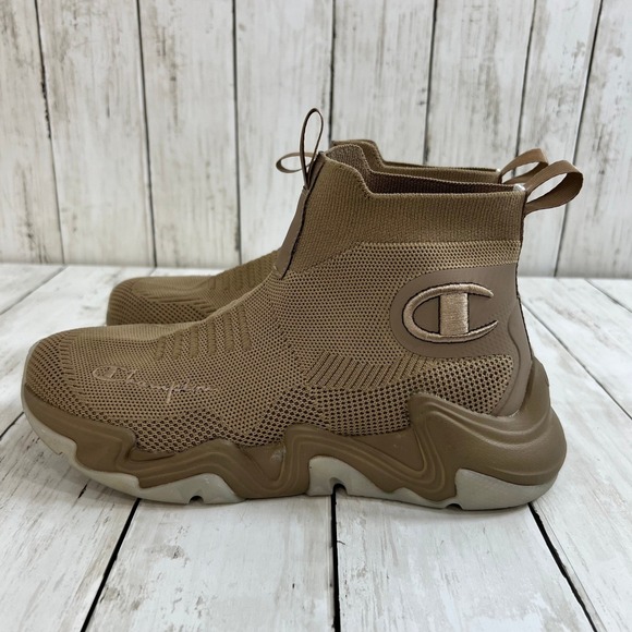 Men's NWOT Champion Tan Knit High Top Sneakers Slip-On Athletic Shoes‎ Size 7.5W - Picture 4 of 8